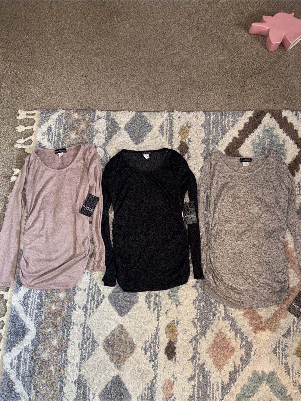Due Time Maternity Tops- Pink, Black, Taupe